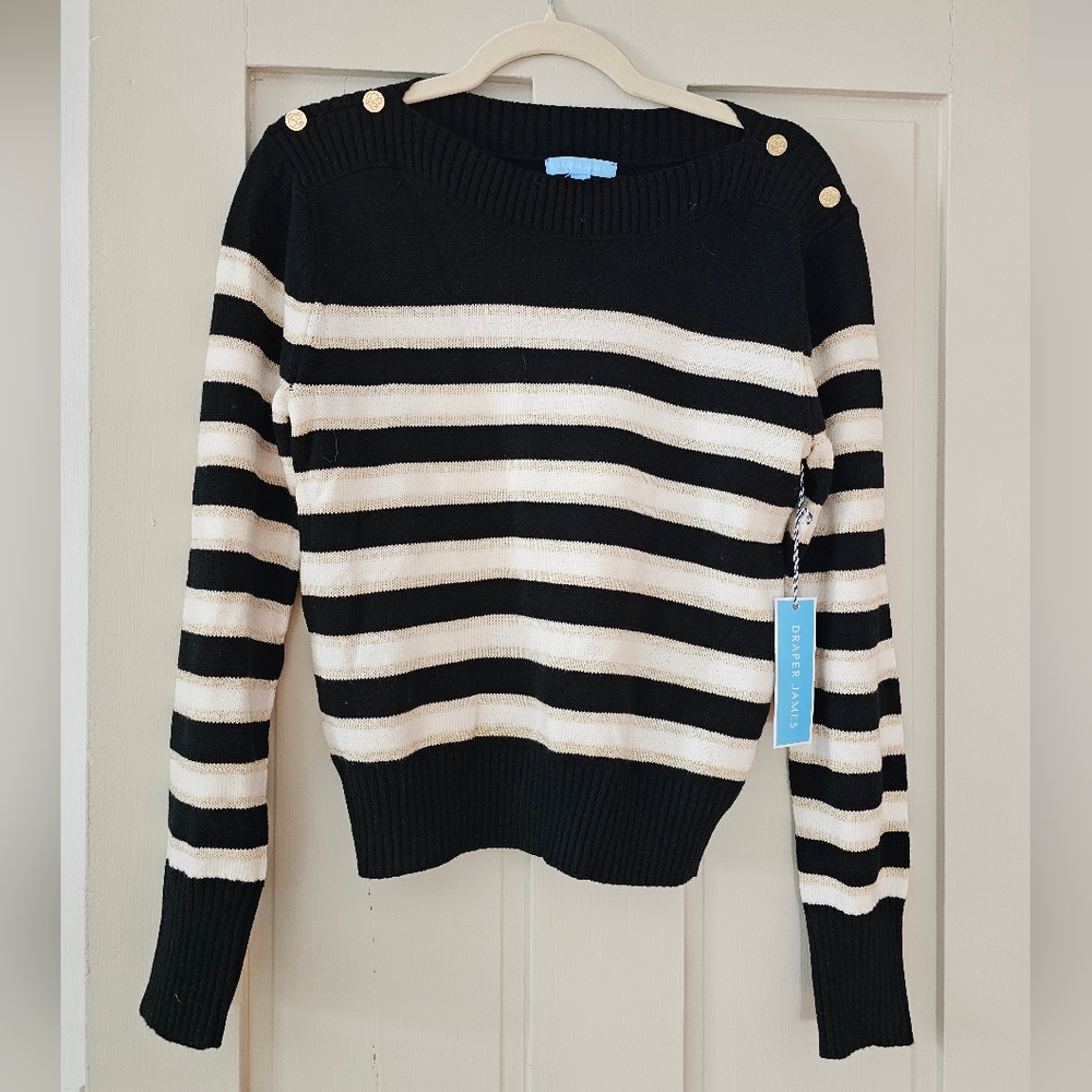 NWT Draper James Black, White, & Gold Striped Sweater